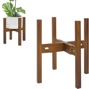 Support de plantes pliable en bois massif, carré, 28x25,5x35,5 cm, marron foncé, pour utilisation sur table de balcon - Product Image 5