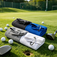 Serviette de golf en microfibre personnalisable avec logo, vente en gros, avec mousqueton, 16x20 pouces, tissage gaufré, séchage rapide, pliable en trois, pour le nettoyage