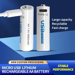 Nouveau produit Rechargeable 1.5v Aa 1700mah Li-ion Charge plus rapide Type C Batterie au lithium-ion avec port Micro Usb