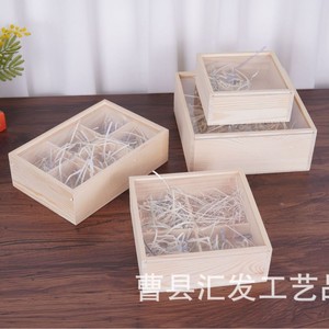 Caja de madera con tapa de cristal, caja rectangular de madera de pino hecha a mano para empaque de pastel de luna - Product Image 3