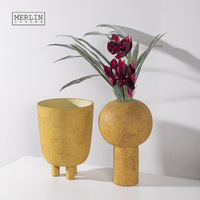 Merlin Living Vintage Vase Minimaliste En Céramique De Style Japonais Wabi-Sabi Avec Pied Cylindre Vase En Argile Fleur Articles Vase Décor