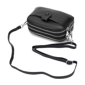 Women's Genuine Leather Crossbody <b>Bag</b> With Zippered Pockets And Phone <b>Compartment</b> Black <b>Multi</b> Layered Everyday Use Spring 2025 - Product Image 5