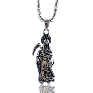 Pendentif Sainte Décès Vintage en Acier Inoxydable, Collier Gothique Grim Reaper, Bijou Amulette Rétro pour Hommes, Motards, Hip Hop, Vente en Gros - Product Image 5