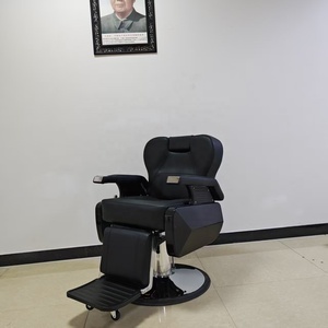 Chaise de barbier hydraulique noire en similicuir avec dossier et accoudoirs réglables, base ronde, mobilier de salon - Product Image 6