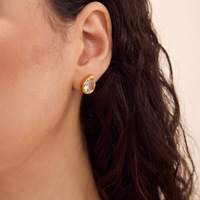 Perhiasan X&L Anting Baja Tahan Karat Berlapis PVD Emas 18K untuk Wanita Perhiasan Anting Kancing Tahan Air Zirkon Geometris Baru