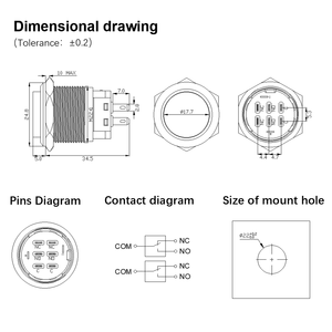 Interruttore a Pulsante Metallico GQ22BH 22MM ad Alta Pressione 1NO1NC <span class=keywords><strong>Senza</strong></span> Luce, Acciaio Inox Rivestito in Ottone Cromato Impermeabile, Campione Gratuito - Product Image 5