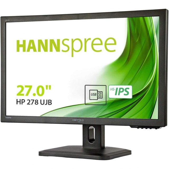 Hannspree 27 Inch IPS LCD Monitor USB Hub LED Backlit 16:9 Aspect Ratio 60Hz 5ms Response Time 3-Year Warranty Business Desktop
