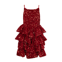 Robe de soirée rouge à sequins superposés et volants pour fillette, robe de Noël scintillante à bretelles spaghetti, vêtements de créateur pour concours de beauté