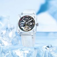 Montre Tourbillon AESOP Chine, Fabricant de Montres, Bracelet en Caoutchouc Tendance, Cadran Carré Transparent, Tourbillon Mécanique, Montre Couple