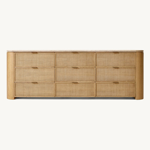 <span class=keywords><strong>Commode</strong></span> à 9 tiroirs avec plateau en travertin <span class=keywords><strong>et</strong></span> panneaux en rotin tressé, meubles de chambre à coucher en <span class=keywords><strong>bois</strong></span> massif, <span class=keywords><strong>commode</strong></span> en chêne massif - Product Image 2