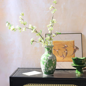 Vase en céramique de Jingdezhen, nouveau vase en porcelaine bleu et blanc de style chinois, vase vert, hydroponique, arrangement floral décoratif - Product Image 3