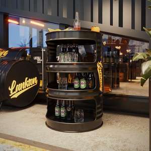 Scaffale portaoggetti industriale vintage creativo a più strati, espositore a barile Qingba Bistro, artigianato in metallo commerciale inciso - Product Image 2