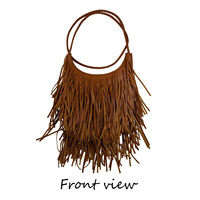 Sac à bandoulière marron caramel à franges et pompons pour femme, style bohème, forme croissant, sac hobo, sac bandoulière avec fermeture éclair