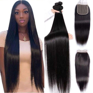 12A Cheveux humains vierges brésiliens lisses et soyeux, mèches alignées sur la cuticule pour un aspect naturel avec fermeture en dentelle 4x4 5x5 incluse - Product Image 1