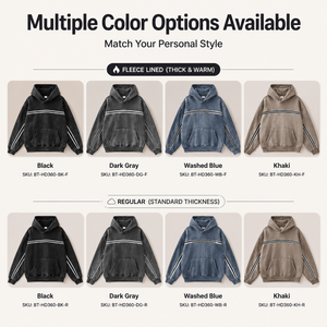 Sudadera con capucha para hombre al por mayor, de 360G, de peso pesado, estilo vintage lavado, forro polar, oversize, streetwear, con rayas en contraste, tipo jersey. - Product Image 3