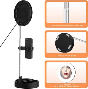 <b>LED</b> Selfie Video Halo Ring <b>Light</b> <b>Makeup</b> <b>Mirror</b> Phone Holder Live Stream YouTube TikTok 3500K Warm White IP44 Adjustable Height - Product Image 4