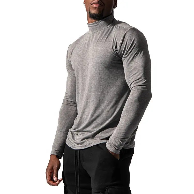 Men's High Collar T-Shirts Long Sleeves Exercise Tops Leisure Wear Light Weight Gym Garment Sports Clothing Wholesales