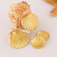 Boucles d'oreilles clous en acier inoxydable plaqué or 18 carats pour femme, motif coquillage texturé, style océan vintage, cadeau de fête, vente en gros