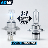 Phare LED H4 60W 12V à feux de croisement et de route pour tricycle électrique de transport, tricycle à passagers et rickshaw (modèle usine)