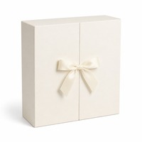 Boîte cadeau personnalisée en carton mat blanc cassé C5 à double porte avec ruban et couvercle à charnière, fentes pour cartes, vente en gros pour la vente au détail et les cadeaux