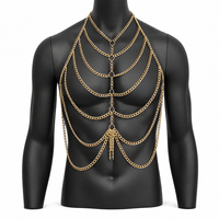Chaîne de corps personnalisée pour homme en aluminium, multi-couches, maillons cubains, harnais de poitrine plaqué or et argent