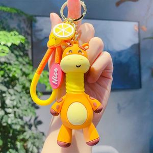Wholesale Animal Keychain Cartoon Cute Giraffe Keychain 3D PVC Keyring Funny Stretchy Tube Giraffe Toy <b>Key</b> <b>Chain</b> for Kids Gift - Product Image 6