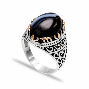 Oval Onyx Stone Tugra Design Ottoman <b>Men's</b> <b>Ring</b> Turkish Handmade Wholesale Authentic <b>Silver</b> <b>Men</b> <b>Ring</b> - Product Image 2