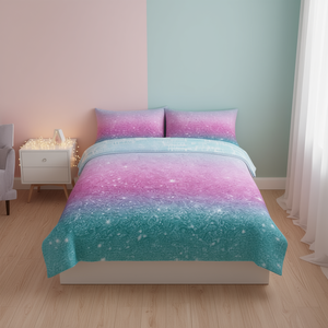 Colorful Glitter Duvet Cover Set 3 Piece <b>King</b> <b>Size</b> <b>Bedding</b> With Pastel Turquoise Blue <b>Purple</b> Pattern For Girls - Product Image 2