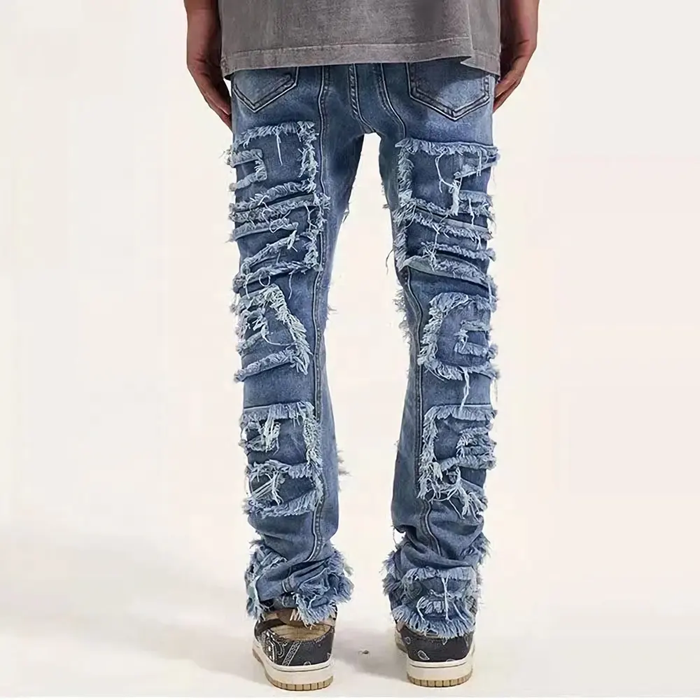 GDTEX jeans hip hop personnalisés de haute qualité pour hommes jeans en denim vieilli jeans empilés de créateurs