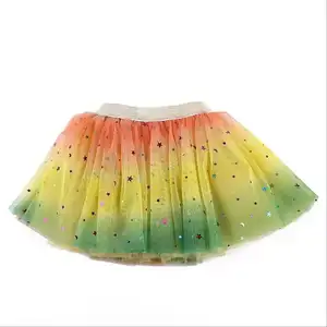 2024 रेनबो सेक्विन मेश लेस ए-लाइन प्रिंसेस ड्रेस गर्ल्स क्यूट बॉल ड्रेस रंगीन डॉट गॉज शॉर्ट स्कर्ट कस्टमाइज्ड बैले स्टाइल