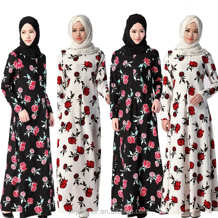 दुबई में मुस्लिम पोशाक फैशन पुष्प प्रिंट Abaya इस्लामी कपड़े के लिए महिलाओं मैक्सी कपड़े