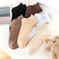 Chaussettes mi-mollet pour femmes, tendance, en coton tricoté, à motif torsadé, avec bordure en dentelle, absorbantes, motif uni, décontractées