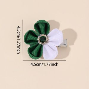 Pinzas para el cabello con lazo de flores en colores contrastantes, pasadores de cinta acanalada con diamantes de imitación para niñas, accesorios diarios para el cabello. - Product Image 2