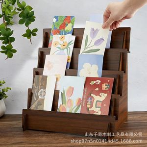 Wooden Multi Tiered Card <b>Shelf</b> Two Layer <b>Desktop</b> Organizer For Cosmetics Jewelry Display - Product Image 2
