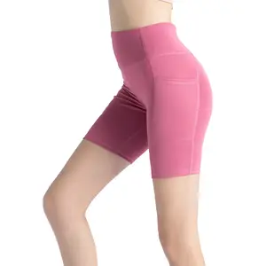 Yeni sıkı yüksek bel spor şort kadın spor yarım pantolon kalça kaldırma Yoga kısa tayt
