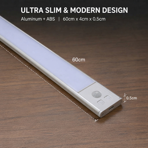 Barre lumineuse LED ultra-mince en aluminium de 60 cm avec détecteur de mouvement, sans fil, rechargeable, haute luminosité, à intensité variable pour cuisine - Product Image 4