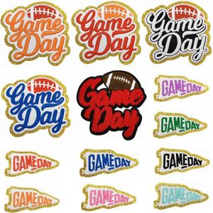 Iron on Embroidery Gold Glitter Edge <b>Game</b> Day Patch for Clothes Hat Decoration Gift - Product Image 3