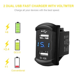 <span class=keywords><strong>Interruptor</strong></span> basculante de panel de aluminio de 5 bandas con doble 4,8 amperios <span class=keywords><strong>USB</strong></span> azul retroiluminado LED voltímetro Rocker estilo cargador rápido - Product Image 3