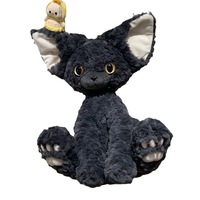 Peluche chat Devon Rex noir kawaii, super mignon, à poils courts, jouet en peluche, cadeau d'anniversaire ou de Saint-Valentin pour filles