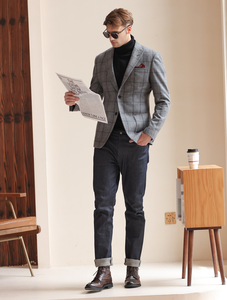 Veste de costume décontractée de style britannique pour hommes automne hiver manteau de laine <span class=keywords><strong>gris</strong></span> clair à <span class=keywords><strong>carreaux</strong></span> épaissi respirant grande taille costume simple - Product Image 3