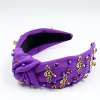 Nouveau Bandeau Cheveux Femme Fait Main Halloween Style Européen Américain en Tissu avec Perles, Ongles et Chauve-souris Noire Adhésive, Accessoire Mode Noeud pour Fêtes
