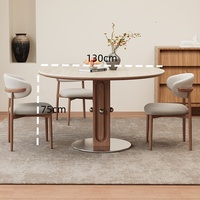 Ensemble de table à manger ronde en marbre minimaliste moderne avec cadre en bois massif et chaises rembourrées