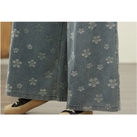Pantalones Palazzo Vaqueros Florales Grabados de Verano 2026 al por Mayor, de Cintura Alta con Cordón Elástico y Fruncido, Lavado Medio, Tallas Grandes para Mujer