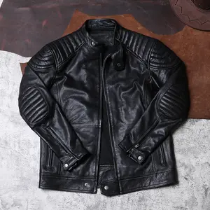 Veste en cuir de mouton pour homme, veste en cuir véritable pour moto, manteau d'hiver chaud en cuir