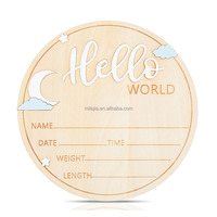 Panneau d'annonce de naissance en bois « Bonjour le monde », accessoire photo pour nouveau-né, plaque personnalisée avec nom et date, décoration de fête prénatale, souvenir de la chambre de bébé