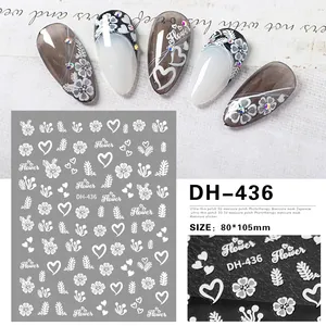 OEM ODM Black and White Roses Nail Art Accessories Manicure 3D Flatness Art Stickers for Nail Beauty
