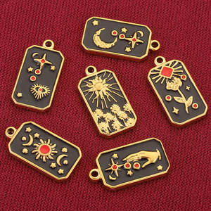Nieuwe Diy Rvs Rechthoekige Tarotkaart Charme 18K Vergulde Niet-Bezoedelde Waterdichte Emaille Hanger Ketting Sieraden - Product Image 3