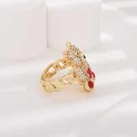 Bague en laiton plaqué or 14 carats avec ours mignon, cœur en émail rouge, étanche, zircon animalier, pour femmes et filles, cadeau, vente en gros