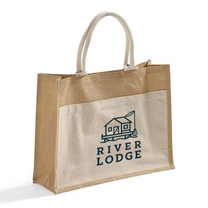 Sac fourre-tout en jute personnalisé pour la randonnée en montagne, grand format, imprimé, avec poche avant en toile, sacs cadeaux souvenirs d'extérieur - Product Image 3