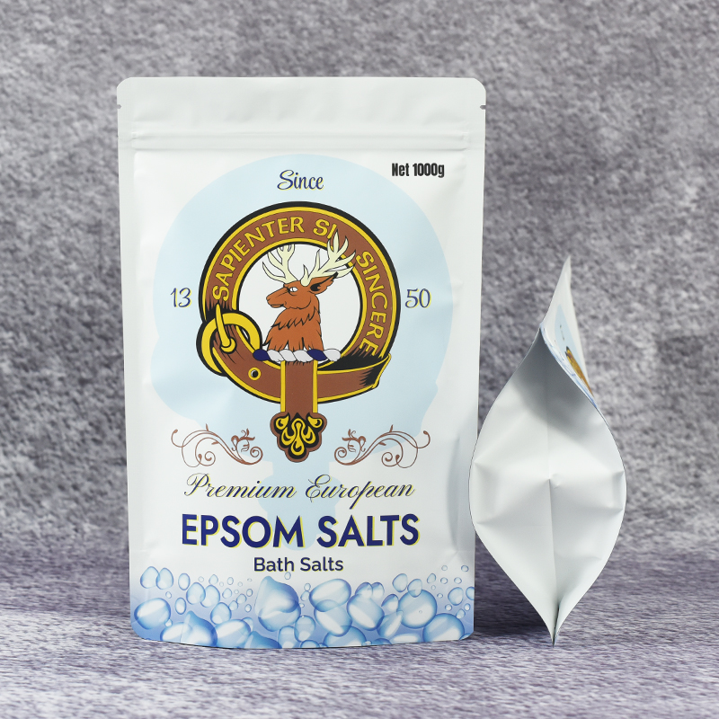 Custom Printed Matte Finish Doypack Bag with Ziplock Moisture Proof Resealable Stand up Pouch for Bath Salt Packaging